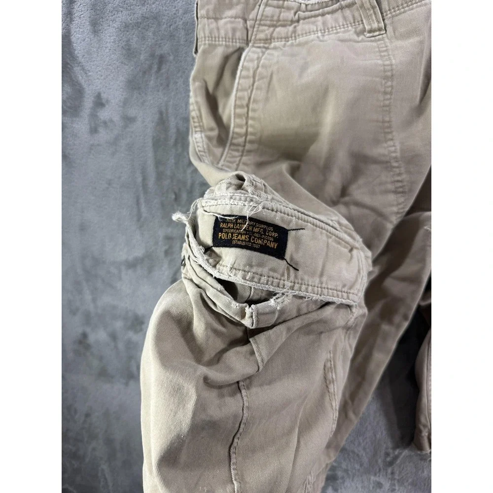 Polo Jeans Company Cargo Shorts Mens 40 Beige Canvas Relaxed Miltary Surplus‎